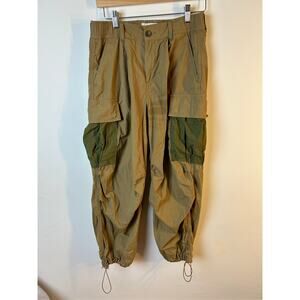 Anthropologie Womens Cargo Wide Leg Pants Khaki Olive Green Gothic Cotton Sz‎ 25